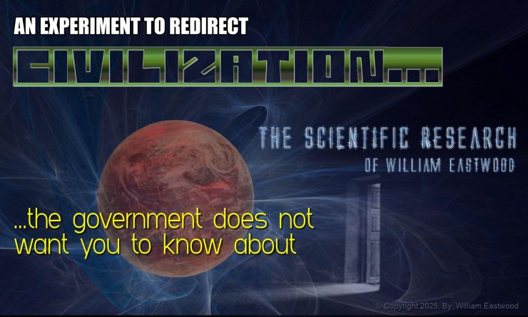 A door opening to a red planet and time distortions, with text reading: "AN EXPERIMENT TO REDIRECT CIVILIZATION THE GOVERNMENT DOES NOT WANT YOU TO KNOW ABOUT."