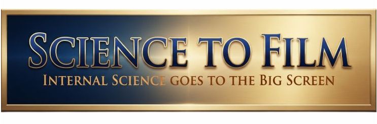 Gold and blue banner on which it is written, "SCIENCE TO FILM: INTERNAL SCIENCE COMES TO THE BIG SCREEN"