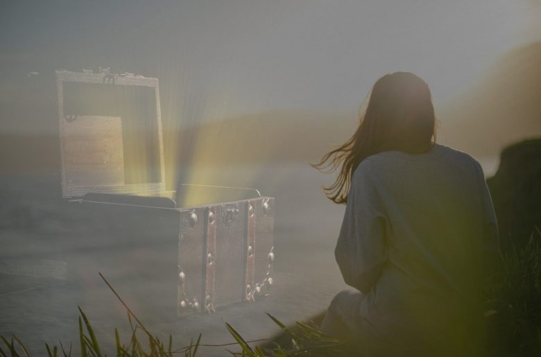 Woman manifesting treasure with mind over matter